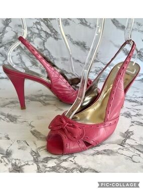 Alfani Campbell Sandals Pink Slingback Bow Leather Open Toe Heels 8.5